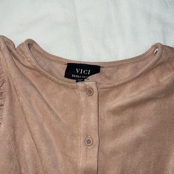 Lionel Faux Suede Balloon Sleeve Peplum Blouse - Picture 4 of 5